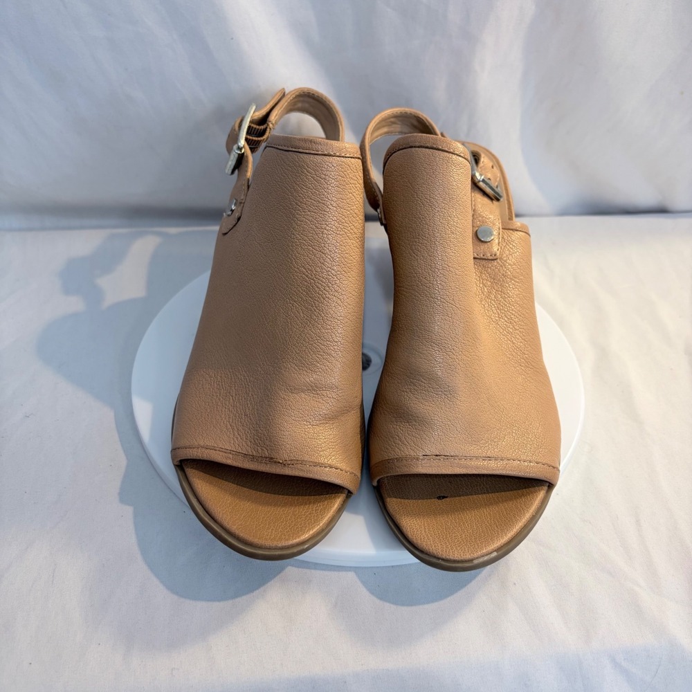 Franco Sarto Slingback Sandals Tan Leather Block Heel Open Toe Womens 6.5